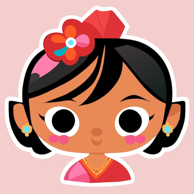 Vector hermosa novia india sari retrato dibujado a mano dibujos animados pegatina icono concepto aislado ilustración