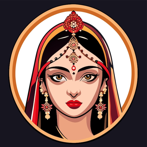 Vector hermosa novia india sari retrato dibujado a mano dibujos animados pegatina icono concepto aislado ilustración