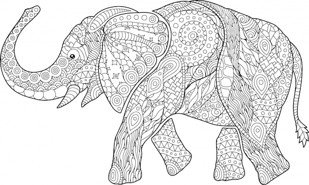 Hermosa página para colorear con dibujos animados de elefante.