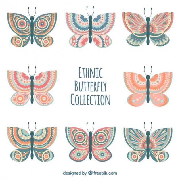 Hermosa paquete de mariposas étnica