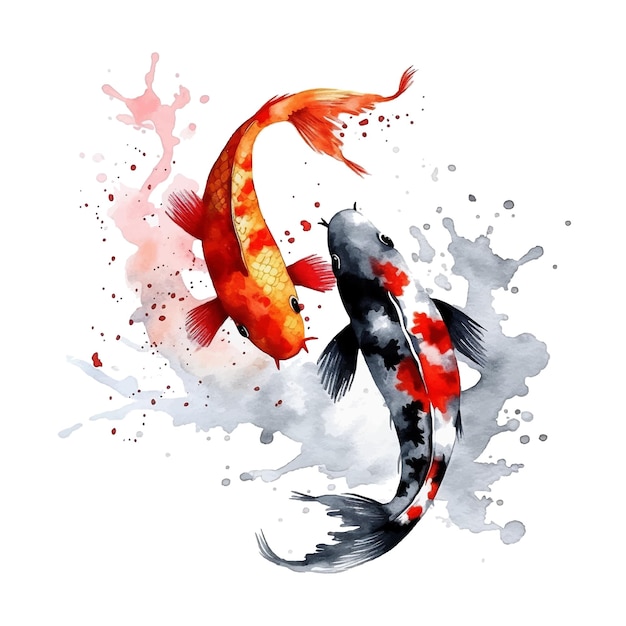 Hermosa pintura de acuarela de peces Koi