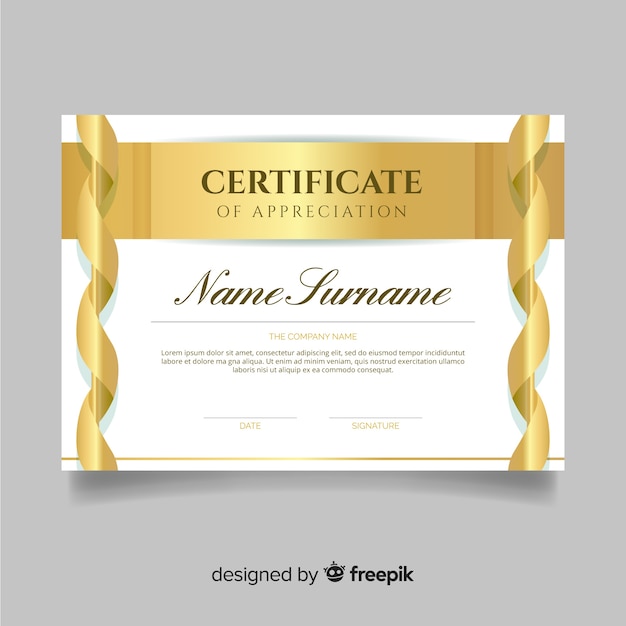 Vector hermosa plantilla de certificado con elementos dorados