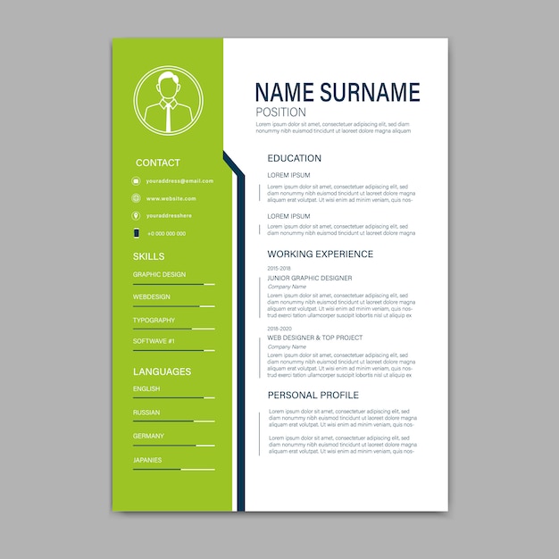 Vector hermosa plantilla cv curriculum vitae plantilla minimalista