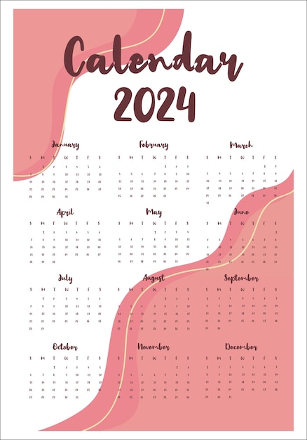 Vector hermosa plantilla de diseño de calendario 2024