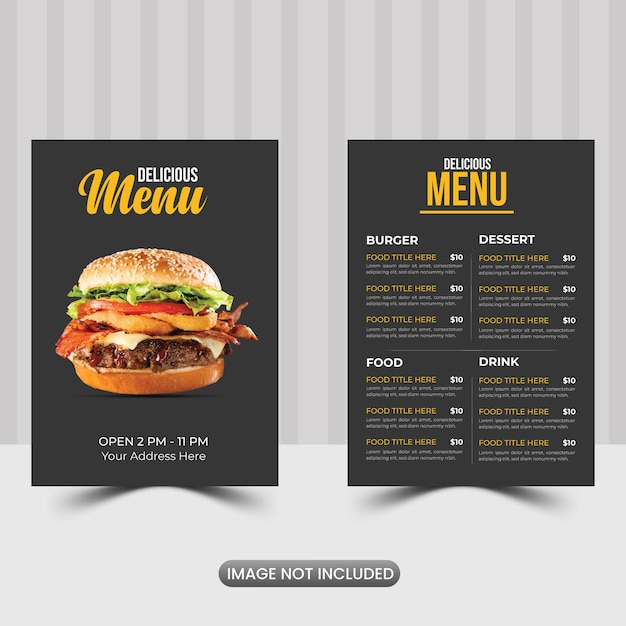 Vector hermosa plantilla de diseño de menús de comida hamburguesas plantilla de menú de restaurante