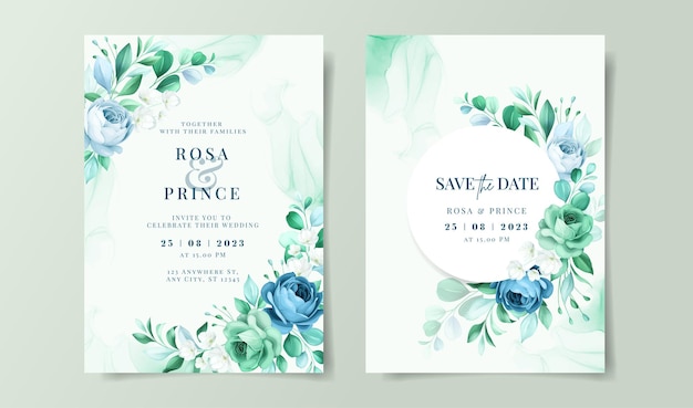 Hermosa plantilla floral en tarjeta de invitación de boda