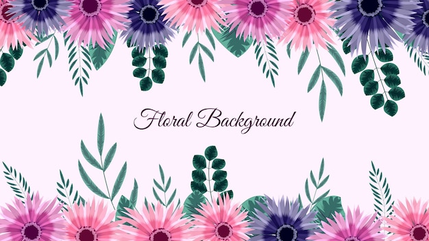 Hermosa plantilla de fondo de marco floral rosa con naturaleza suave flores hojas ramas texto