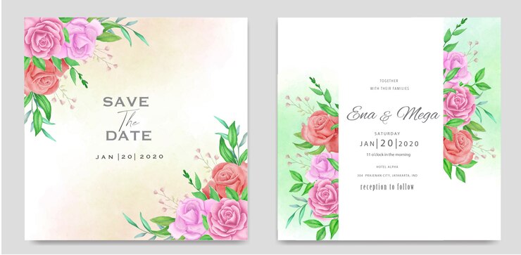 Hermosa plantilla de invitación de boda floral acuarela