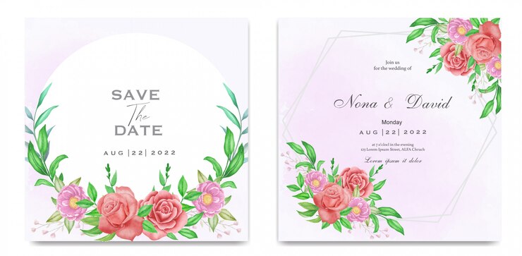Hermosa plantilla de invitación de boda floral acuarela