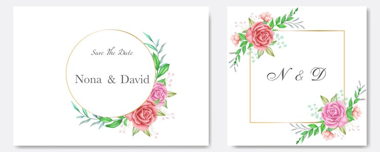 Hermosa plantilla de invitación de boda floral acuarela