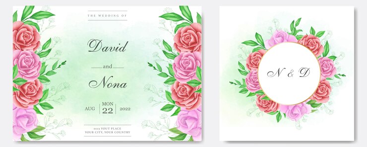Hermosa plantilla de invitación de boda floral acuarela