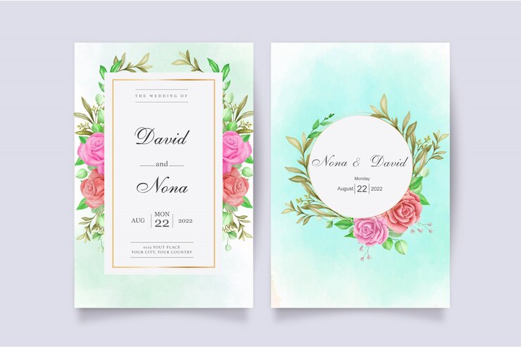 Hermosa plantilla de invitación de boda floral acuarela