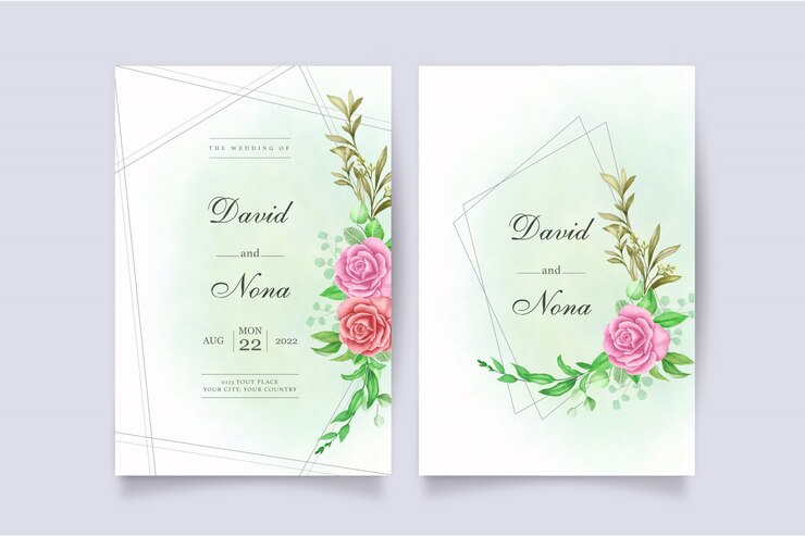 Hermosa plantilla de invitación de boda floral acuarela