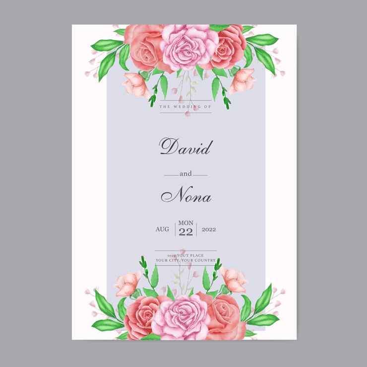 Hermosa plantilla de invitación de boda floral acuarela