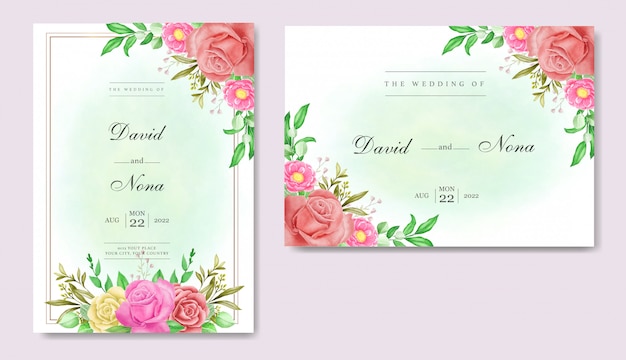 Hermosa plantilla de invitación de boda floral acuarela