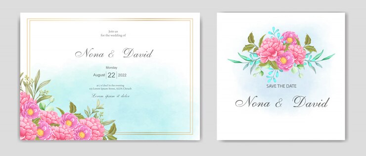 Hermosa plantilla de invitación de boda floral acuarela