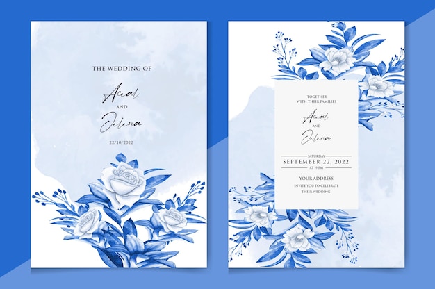 Hermosa plantilla de invitación de boda floral con rosas y hojas