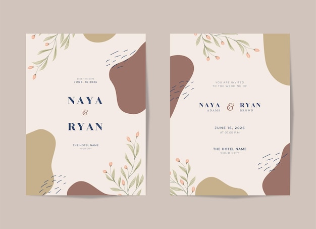 Hermosa plantilla de invitación de boda minimalista boho