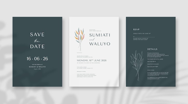 Hermosa plantilla de invitación de boda minimalista