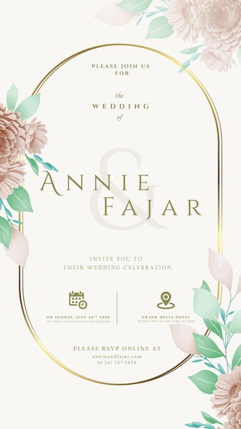 hermosa plantilla de invitación digital floral de color rosa vector premium