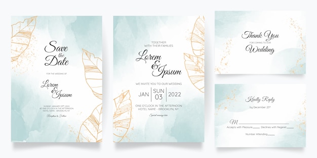 Hermosa plantilla de invitación de tarjeta de boda con acuarela splash