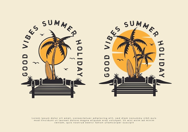 Vector hermosa plantilla de logotipo de onda de verano de playa para impresión de ropa