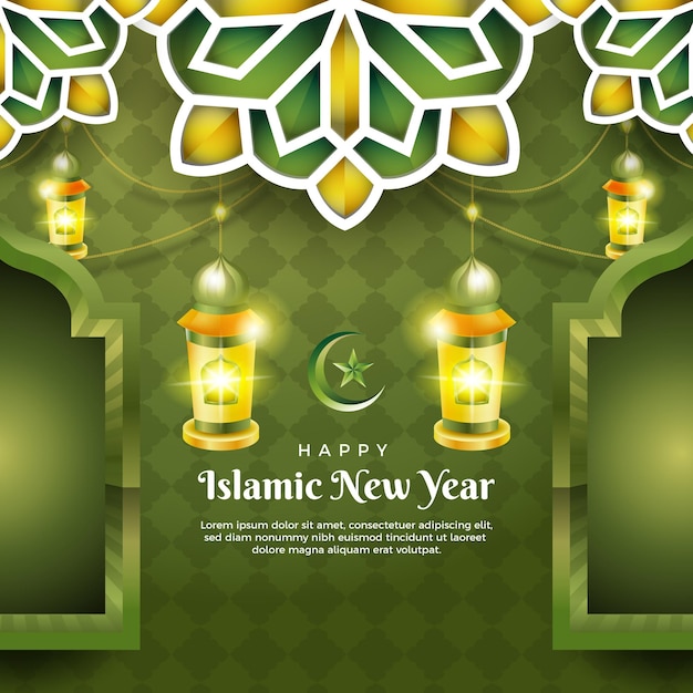 hermosa plantilla de póster de saludos de año nuevo islámico