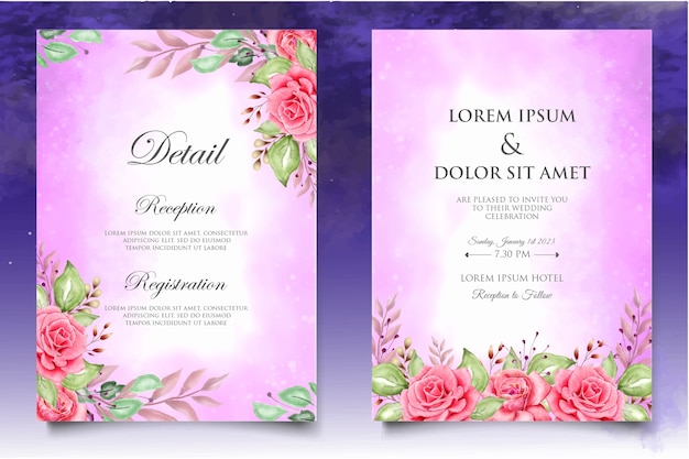 Hermosa plantilla de tarjeta de boda de acuarela floral y splash