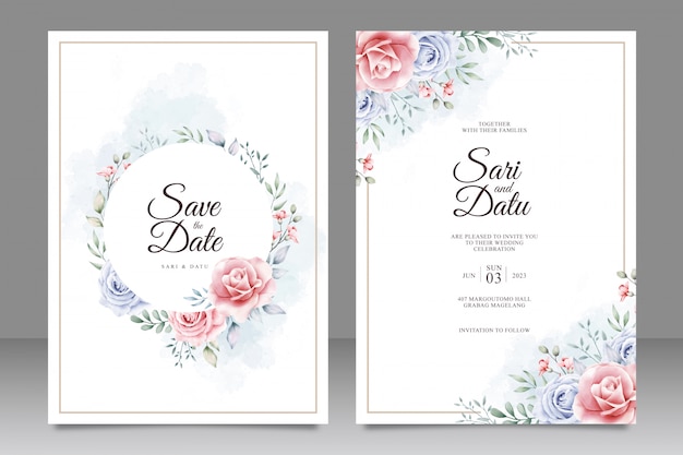 Hermosa plantilla de tarjeta de boda floral acuarela