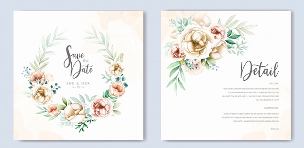 Hermosa plantilla de tarjeta de boda floral acuarela