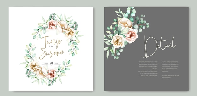 hermosa plantilla de tarjeta de boda floral de acuarela