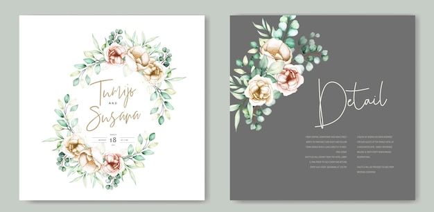 Hermosa plantilla de tarjeta de boda floral acuarela