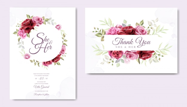 Vector hermosa plantilla de tarjeta de boda floral