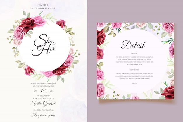 Hermosa plantilla de tarjeta de boda floral