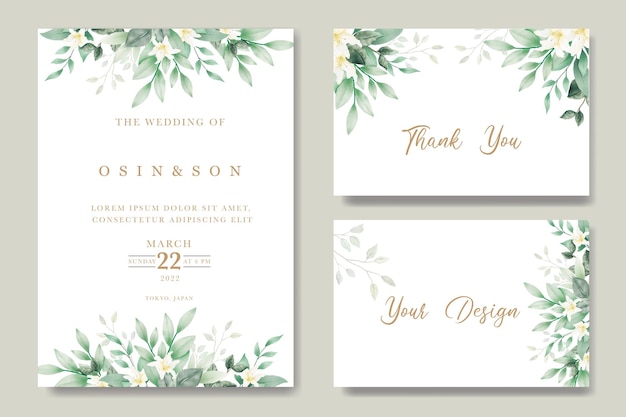 Vector hermosa plantilla de tarjeta de boda de hortensia floral de acuarela