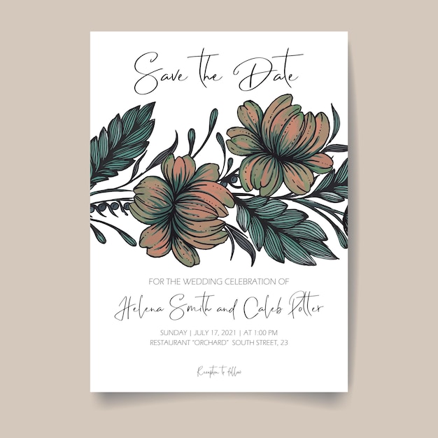 Hermosa plantilla de tarjeta floral dibujada a mano