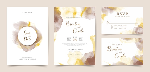 Hermosa plantilla de tarjeta de invitación de boda en acuarela