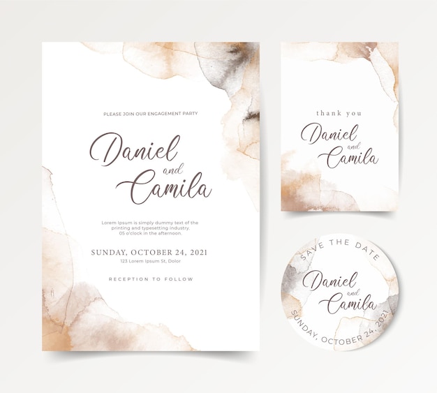 Hermosa plantilla de tarjeta de invitación de boda en acuarela