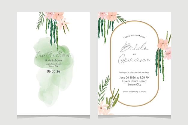 Hermosa plantilla de tarjeta de invitación de boda con corona floral