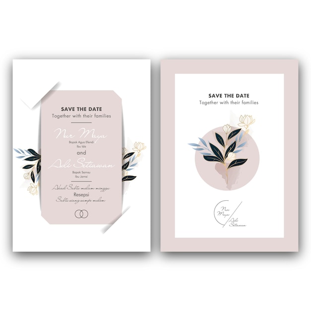 hermosa plantilla de tarjeta de invitación de boda con corona floral