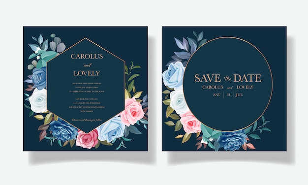 Hermosa plantilla de tarjeta de invitación de boda dibujada a mano