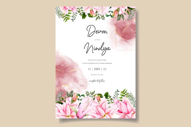 Hermosa plantilla de tarjeta de invitación de boda floral acuarela