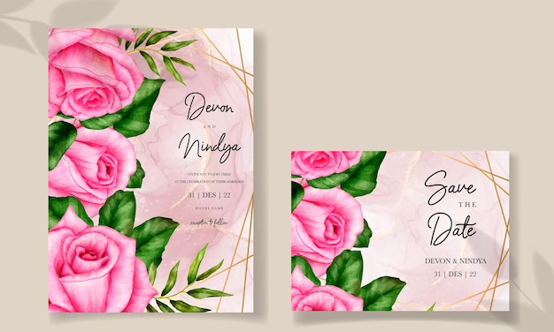 Hermosa plantilla de tarjeta de invitación de boda floral acuarela