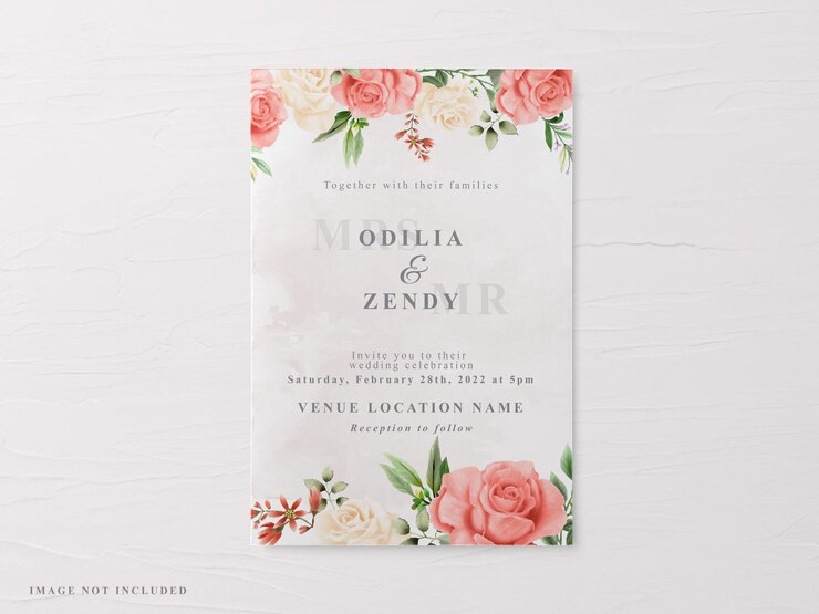 hermosa plantilla de tarjeta de invitación de boda floral dibujada a mano