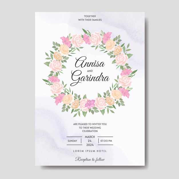 Hermosa plantilla de tarjeta de invitación de boda floral premium