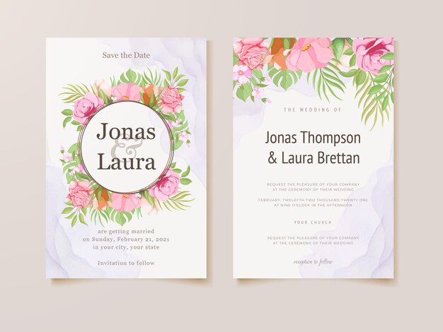 Hermosa plantilla de tarjeta de invitación de boda floral