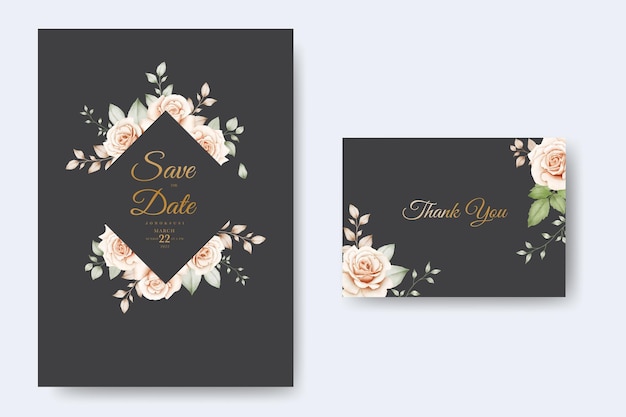 Hermosa plantilla de tarjeta de invitación de boda floral