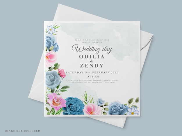 Hermosa plantilla de tarjeta de invitación de boda con flores dibujadas a mano