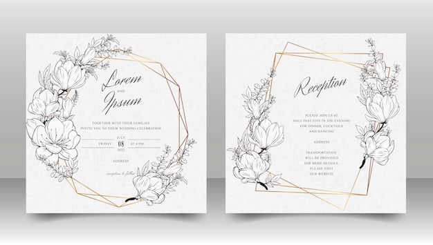 Hermosa plantilla de tarjeta de invitación de boda con fondo de salpicaduras florales y acuarelas dibujadas a mano