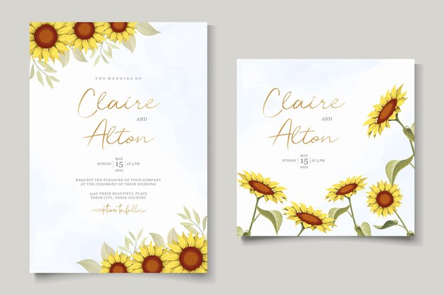 Vector hermosa plantilla de tarjeta de invitación de boda de girasol